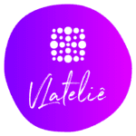 logotipo de vlatelie, circulo roxo com o logo.